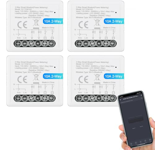 ANTELA Smart Relè Interruttore Wi-Fi e Bluetooth 2 canali 10 A, compatibile con Alexa Google Home, Smart Life App, nessun hub richiesto, 4 pezzi
