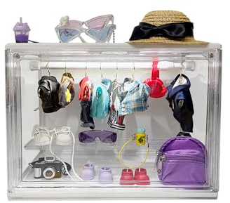 LED Lighted Transparent Doll Wardrobe with Type-C Power, Sound Activated & Always-On Modes, Stackable Display Closet Compatible with Labubu 15/17cm Doll Clothes (Wardrobe Only)