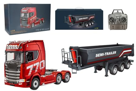 Camión tractor resistente a control remoto a escala 1/18 6x4 770S con tracción trasera, vehículo RC de 2.4 G con iluminación personalizable para modelo coleccionable para adultos, color rojo