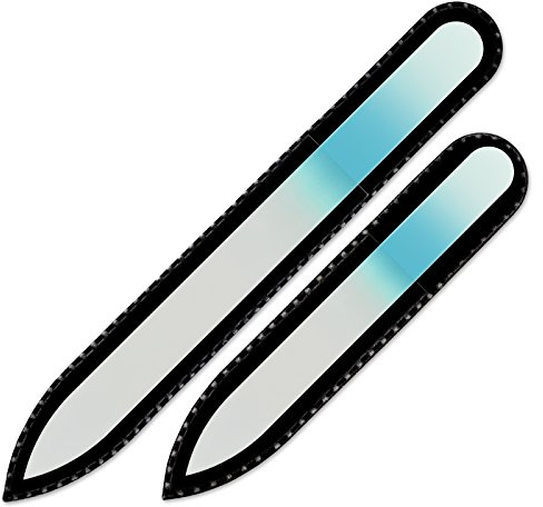 Mont Bleu Lot de 2 limes à ongles en verre coloré livrée dans un étui de velours noir, de petite taille | Lime en verre trempé fabriquée en République tchèque, garantie à vie