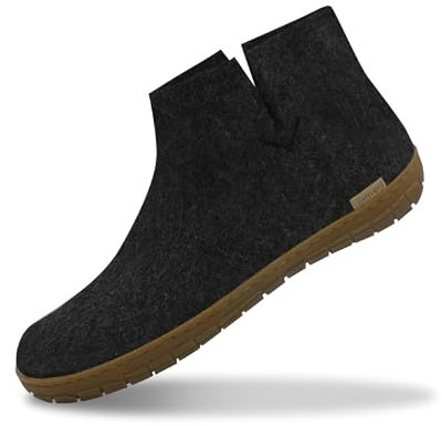 GLERUPS Damen und Herren Indoor und Outdoor Hausschuhe mit Gummisohle (Schwarz) | Bequeme Slipper-Stiefel für Damen und Herren | Kuschelige Herren und Damen Stiefelpantoffeln