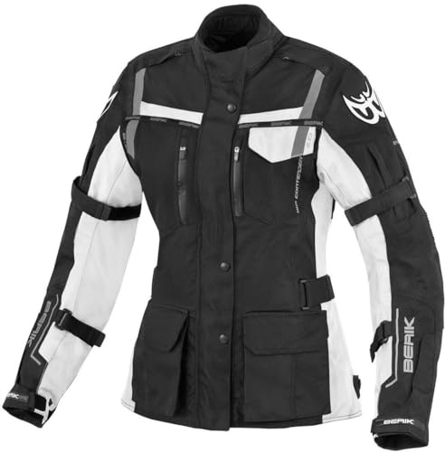 Berik Torino Impermeabile Giacca Tessile Moto da Donna, Nero/Bianco, 44
