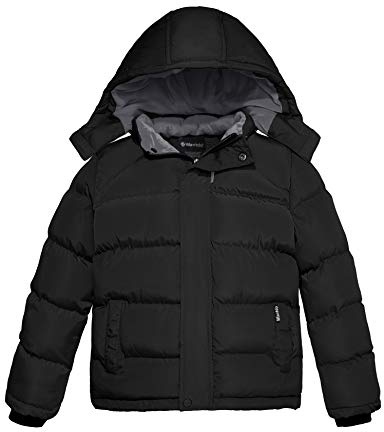Wantdo Giacca Caldo Invernale Parka con Cappuccio Antivento Capispalla Trapuntato Spesso Cappotto in Cotone da Esterno Bambino Nero 140-146