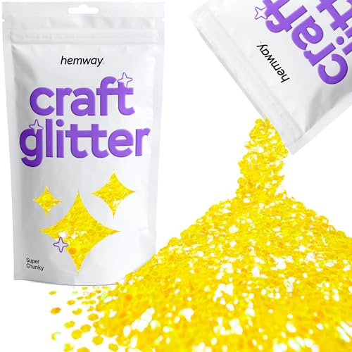 Hemway Craft Glitter Fluorescent UV Neon Yellow 100g Super Chunky Glitter | for Crafts, Resin, Cosmetic, Nail, Face, Body, Festival, Tumblers, Art, Candle, Crafting
