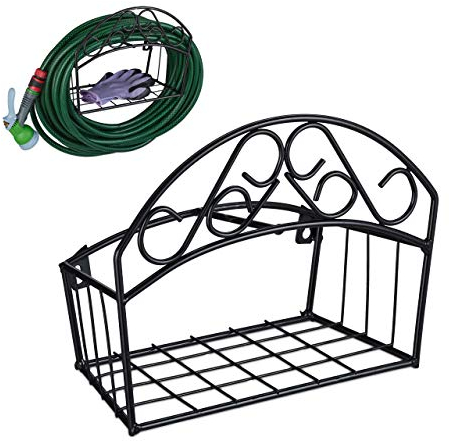 Relaxdays Schlauchhalter Wand, für 30 m 5/8'' Schlauch, Gartenschlauchhalterung, Metall Wasserschlauchhalter, schwarz
