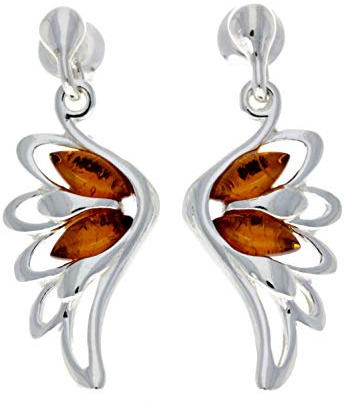 Orecchini a perno in vera ambra baltica naturale e argento Sterling 925, GL148 e Argento, colore: Cognac, cod. GL148C
