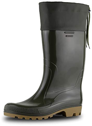 Demar Men's Adjustable Wellington Boots, PVC, Walking Hunting Farming, Outdoor Boots with Build-in Over Boots, Waterproof, Green, Size 11 UK