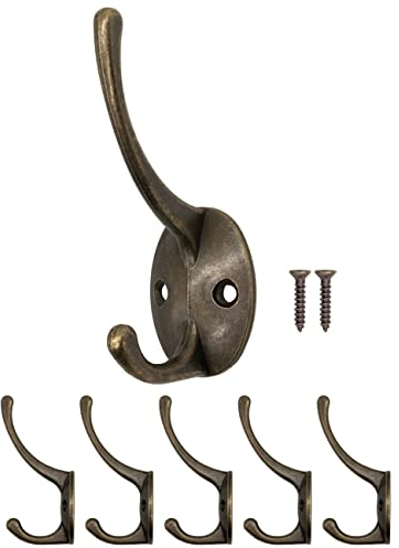 Fuxxer 5x Antike Garderoben-Haken, Kleider-Haken, Eisen-Haken, Bronze, 5er Set