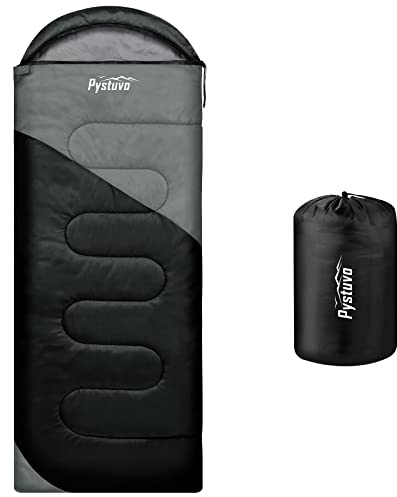 Pystuvo Sleeping Bag for Adults,4 Season Sleeping Bag,Lightweight,Waterproof Indoor & Outdoor Use,Comfortable Sleeping Sackfor Kids,Teens & Adults for Hiking,Backpacking and Camping,Black+Gray