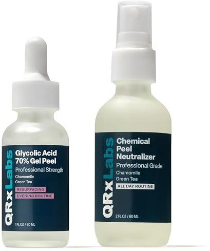 QRxLabs 70% Glycolic Acid Gel Peel & Neutralizer Set - Professional-grade skincare for acne, wrinkles, collagen boost - 1 fl oz & 2 fl oz bottles