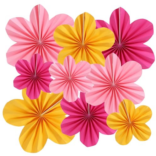 Zercart Pink Paper Flowers Wall and Party Decoration With Floral Backdrop and 9 Pieces Hanging Fans for Classroom