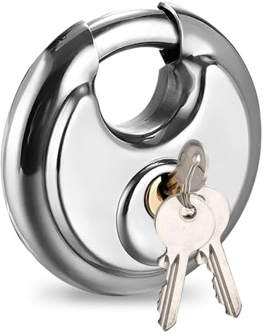 1 pièce Cadenas rond en acier inoxydable, Cadenas robuste, Cadenas résistant aux intempéries pour l'extérieur, Cadenas de sécurité, Cadenas rond avec clé