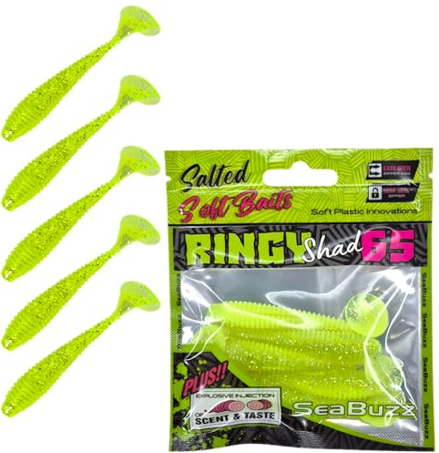 SEABUZZ Juego de cebos de pesca de goma para lucios, 5 unidades x 65 mm