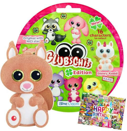 STRONCARD Bundle mit Blue Ocean Glubschis Sammelfigur Glück Serie 3 - Glubschi Glitzer - Figur Squibble - Exklusive Geburtstagskarte