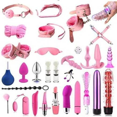 Bondage Set Giocattoli Sessuali 31 Pezzi Giocattoli Sessuali Estremi Per Adulti SM con Manette Cavigliere Set Da Letto Plug Anale Set Di Restrizioni Erotiche Per Amanti Del Bondage (Rosa)