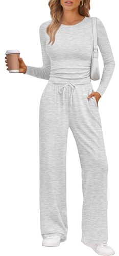 LILLUSORY Lounge Sets for Women Two 2 Piece matching Loungewear Sets Women Winter Clothing 2026 Fall Fashion Travel Airport Outfits Sweatsuits Casual Cute Clothes Oatmeal Grey M