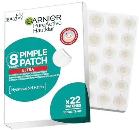 Garnier Hudklara Pimple Patches Ultra – hydrokolloidfinnar mot orenheter – finnplåster minskar synligheten av finnar på 8 timmar – skydd mot bakterier och uttryck – 22 stycken