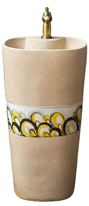 Lavandino moderno con piedistallo Lavandino da bagno integrato con piedistallo, rubinetto e kit di scarico, lavabo giardino in ceramica