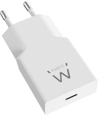 Ewent Caricatore USB C, Caricabatterie Rapido GaN Fast USB-C PD 20W, Slim Design Ultrasottile, Alimentatore per Smartphone, iPhone di nuova generazione, iPad, Tablet, Airpods, Auricolari, Bianco