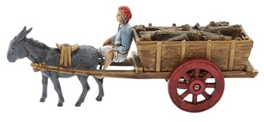 Groupe Crèche de 6 Cm Échelle 1:32-Figurines de Crèche Indestructibles Style 700', Peinture Finition à la Main, Produit Officiel, Fabriqué en Italie, Sculpteur M. Landi (Charrette avec âne)