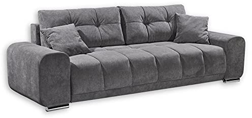 Stella Trading PACO Bequemes Schlafsofa mit Bettkasten, Stoffbezug Stone - Klappbares Sofa mit Schlaffunktion und dekorativer Steppung - 260 x 95 x 90 cm (B/H/T)