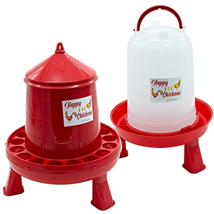 FINCA CASAREJO Packmatare och dricksmaskin med ben för höns och andra fåglar - Glada kycklingar 2 kg och 3 L - Resistent plast - Inkluderar praktisk guide för utfodring av kycklingar