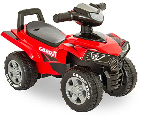 LEMODO Rutschauto rot in Quad-Optik | Rutscherfahrzeug für Kinder ab 18 Monate | Rutschfahrzeug mit Sound-Lenkrad | Kinderfahrzeug mit Kippschutz | Von Good Year Lizenziertes Kinderspielzeug