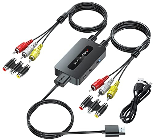 Kirolle Dual RCA auf HDMI Konverter mit 4 : 3/16 : 9 Verhältnis Ausgang Schalter, 2 x RCA zu HDMI, Zwei Port CVBS Composite AV auf HD Konverter