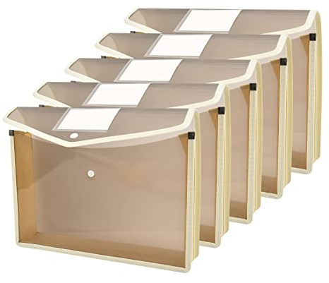 Expanderande dokumentmapp med tryckknapp, vattentät transparent dokumentväska, 7,1 cm (2,8 tum) expansion, bokstav A4 expanderbar filmapp för organisering i hemmet, skolan, 5-pack