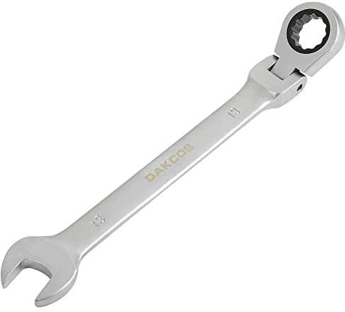 DAKCOS Chiave a cricchetto combinata 13 mm - Chiave a cricchetto metrica ad anello aperta con snodo in CR-V con finitura cromata opaca