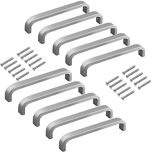 10 Stück Bogengriff Möbelgriffe aus Aluminium, Schrankgriffe mit 96mm Lochabstand für Küchenschränke, Schubladen & Kleiderschränke, Mattsilber | Quadratisch-gebürstetes, zeitgenössisches Design