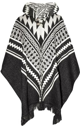LATITUDE ZERO Alpaca Wool Handmade Poncho, Unisex Serape Coat Relaxed Style Wool Poncho, Ultra-Soft Coat (US, Alpha, One Size, Regular, Regular, Black)