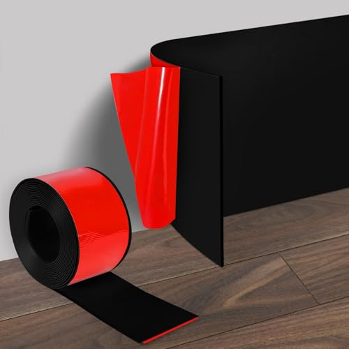 Zócalo blando autoadhesivo, 10 cm x 5 m, zócalo de PVC, zócalo flexible, moldura plegable, fácil de cortar, zócalo plano para salón, baño, cocina, negro