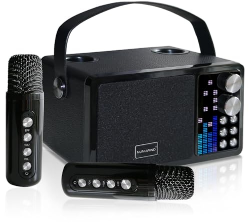 Karaoke 2 microfonos inalambricos, Bluetooth Altavoz con microfono para Niños & Adultos, Portátil Máquina de Karaoke Professional Soporte Tarjeta TF, AUX, Disco U, Ideal para Boda, Fiesta