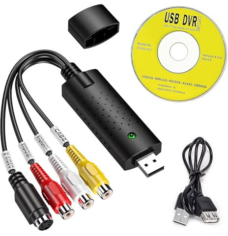 Convertidor VHS Audio/Vídeo Grabber USB 2.0 a Digital, Escaneado y Edición de Fuentes Analógicas como DVD a través del conector RCA o S-Video, Compatible con Windows y Mac, Sin Alimentación
