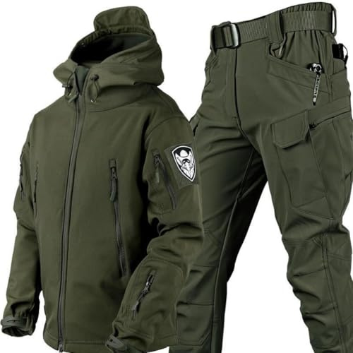 TAUIANE Ensemble De Combinaison De Ski Deux PièCes pour Hommes, Veste Softshell pour Hommes, Combinaison Snowboard 2 PièCes, Ensembles Combinaisons Combat Militaires ImperméAbles,Vert,M