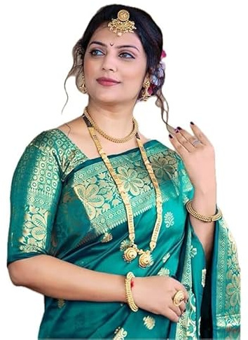 Yashika Sari da donna Zari in cotone e seta jacquard con materiale non cucito camicetta