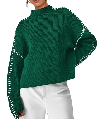 PRETTYGARDEN Women's Chunky Knit Sweaters 2026 Fall Long Sleeve Mock Neck Oversized Pullover Tops Winter Fashion Clothes (Dark Green,Medium)