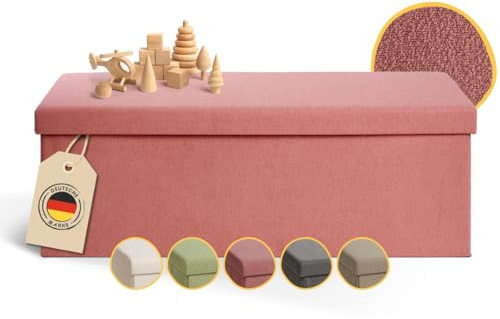 Laleni Coffre de Rangement Solide - Pouf Coffre Rangementt 110x38x38 cm - Banc Coffre Rangementt - Tabouret Rangementt - Storage Ottoman Teddy - Coffre Rangementt pour Enfants en Teddy Corail