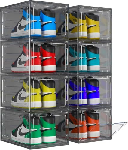 Unique Impression Confezione da 8 scatole per scarpe grigie - Contenitori impilabili - Organizzatore in plastica - Contenitori trasparenti per esposizione - Adatto Fino Alla Taglia EU 47