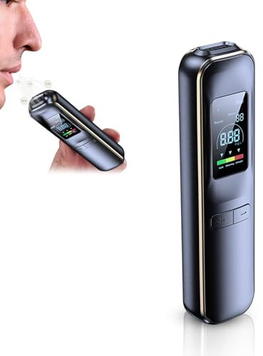 Alkoholtester Polizeigenau, Alkohol Tester Promillemessgerät, Aufladbar, Professioneller Alkohol Tester mit Digitaler Blauer LCD-Anzeige und Halbleiter Sensorik (Kein Blasrohr erforderlich)