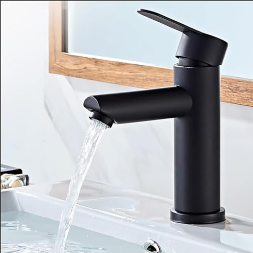 XWIHTR Grifos para lavabo y baño caliente y frío de acero inoxidable, ahorro de agua, silencioso, sin goteo, para baño, lavabo, pequeños grifos de cocina (negro)