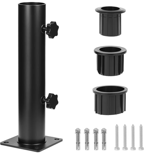 QWORK® Supporto ombrellone Regolabile, Base per ombrellone con 3 Anelli riduttori PVC (32/38/48mm), per Pavimenti in Cemento, lastre di Cemento, Pavimenti in Legno
