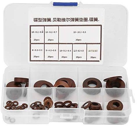 Belleville Compression Spring Disc Washer Gasket Heavy Duty Shock Absorber High Load Capacity Compact Design for Precision Heavy Machinery Steel Material 8 Sizes 20Pcs Each