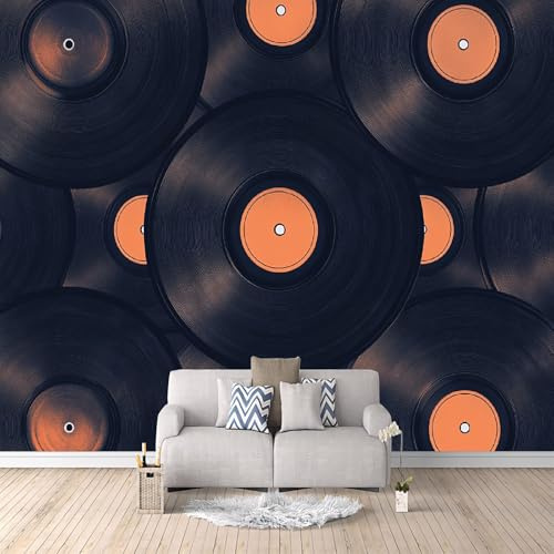 Papel Pintado 3D Discos De Vinilo 200x140 cm Fotomurales Tejido No Tejido, Música Papel Tapiz Grande Murales Fotográfico Moderno Decoración de Paredes