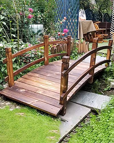 Puente de madera para jardín, rústico arqueado, decorativo, con rieles laterales, 1.4 m de largo, para paisaje, decoración de jardín pequeño, decoración de camino al aire libre