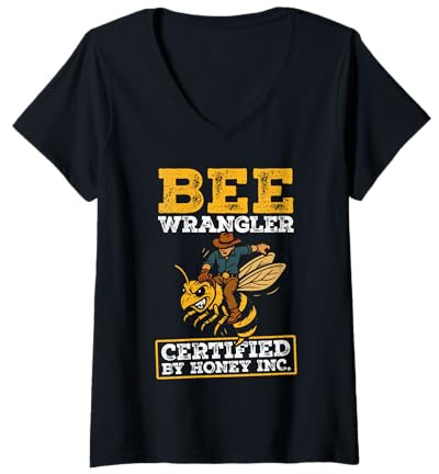 Womens Funny Beekeeper Bee Wrangler Beekeeping V-Neck T-Shirt