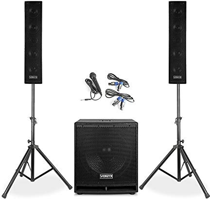 Vonyx VX880BT 2.1 Active Column Array Speaker System - 1000W Bluetooth DJ Speakers with 15 Subwoofer, Mic Input, MP3 Player, Stands & Cables for DJs, Karaoke & Events
