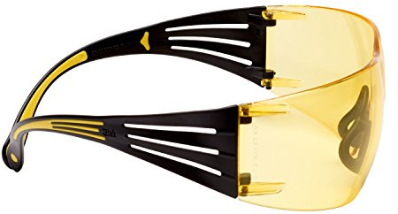 3M SF403SGAF-YEL SecureFit 400 Safety Glasses, Yellow/Black frame, Scotch Gard Anti-Fog, Amber Lens