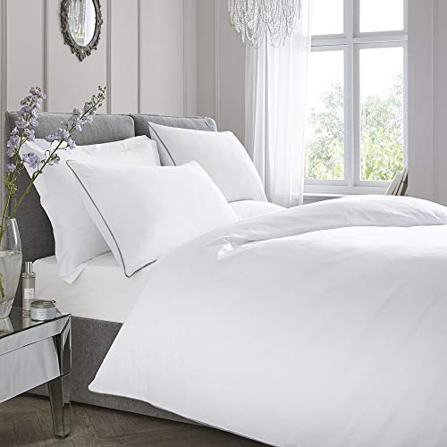 Appletree White Duvet Cover Set Double 200x200cm – 100% Cotton Hotel Bedding – 200 Thread Count – Soft Luxury Feel – Piped Edges – 2 Pillowcases – Crisp White Double Bed Linen